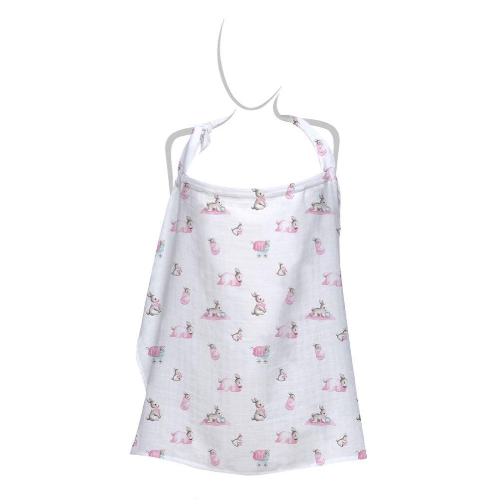 Muslin Breastfeeding Cover | Bébé Lapin Rose | Nursing Cover UK | 90x60 cm | Deux Lapins