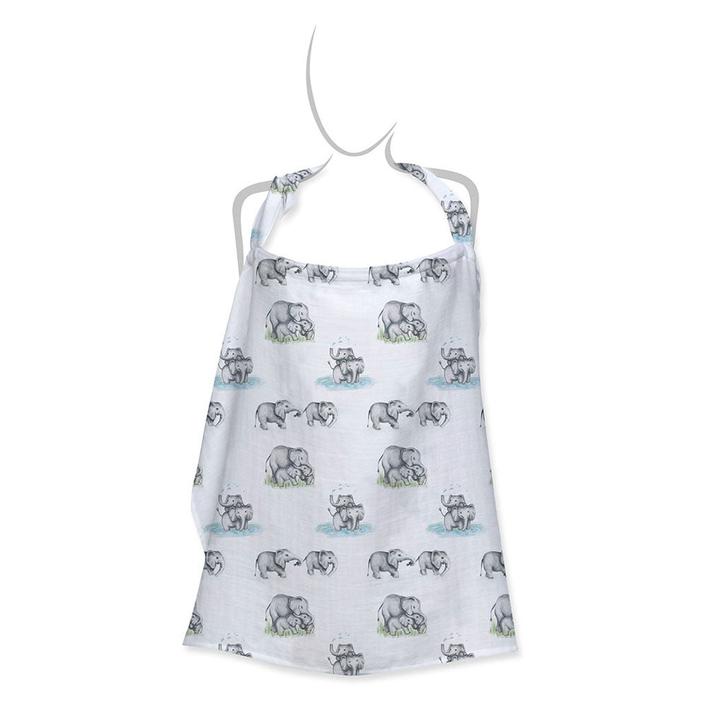 Muslin Breastfeeding Cover | Les Elephants | Nursing Cover UK | 90x60 cm | Deux Lapins