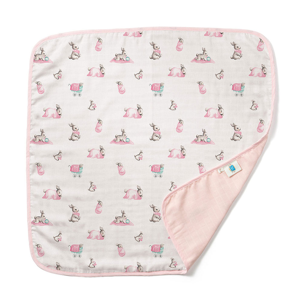 Double Layer Muslin Baby Blanket | Reversible | 0-12 Months | 65x65 cm | Deux Lapins UK | Bébé Lapin Rose