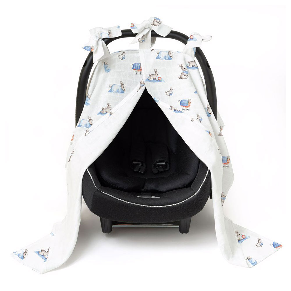 Muslin Pram Cover UK | Bébé Lapin | Breathable Pushchair Shade | 114x77 cm | Deux Lapins