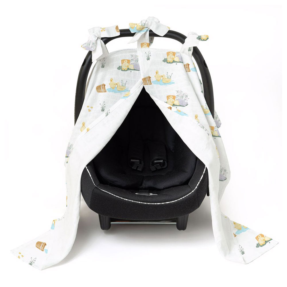 Muslin Pram Cover UK | Petits Caneton | Breathable Pushchair Shade | 114x77 cm | Deux Lapins