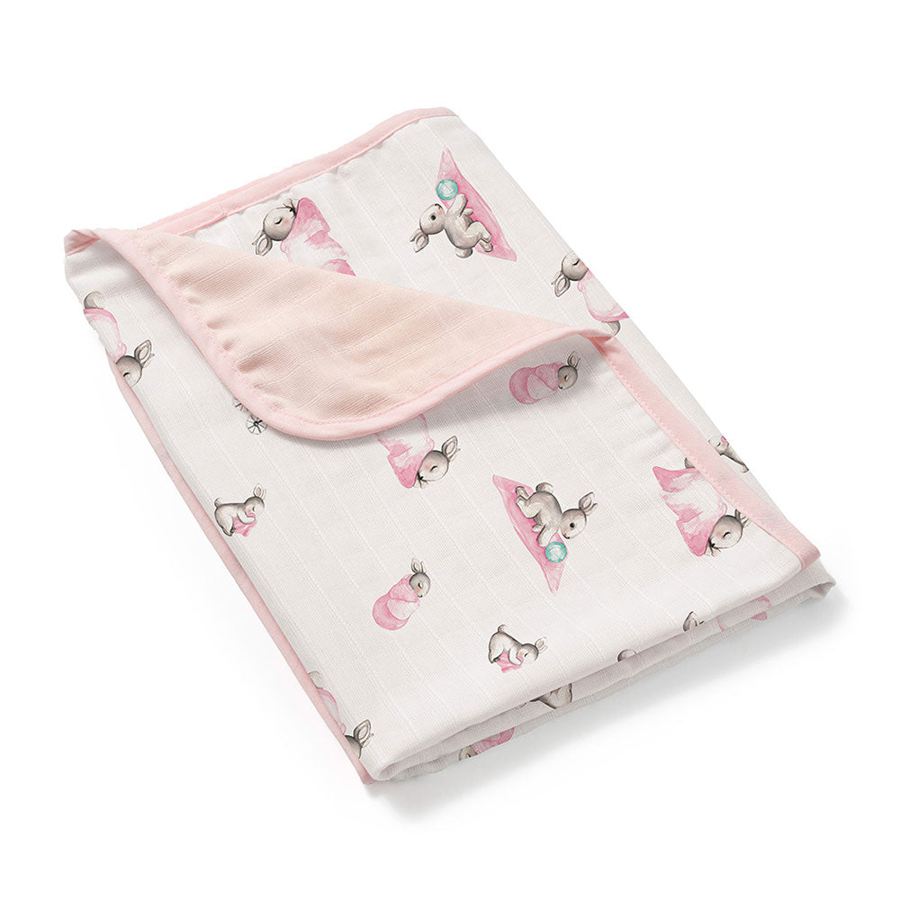 Double Layer Muslin Baby Blanket | Reversible | 0-12 Months | 65x65 cm | Deux Lapins UK | Bébé Lapin Rose