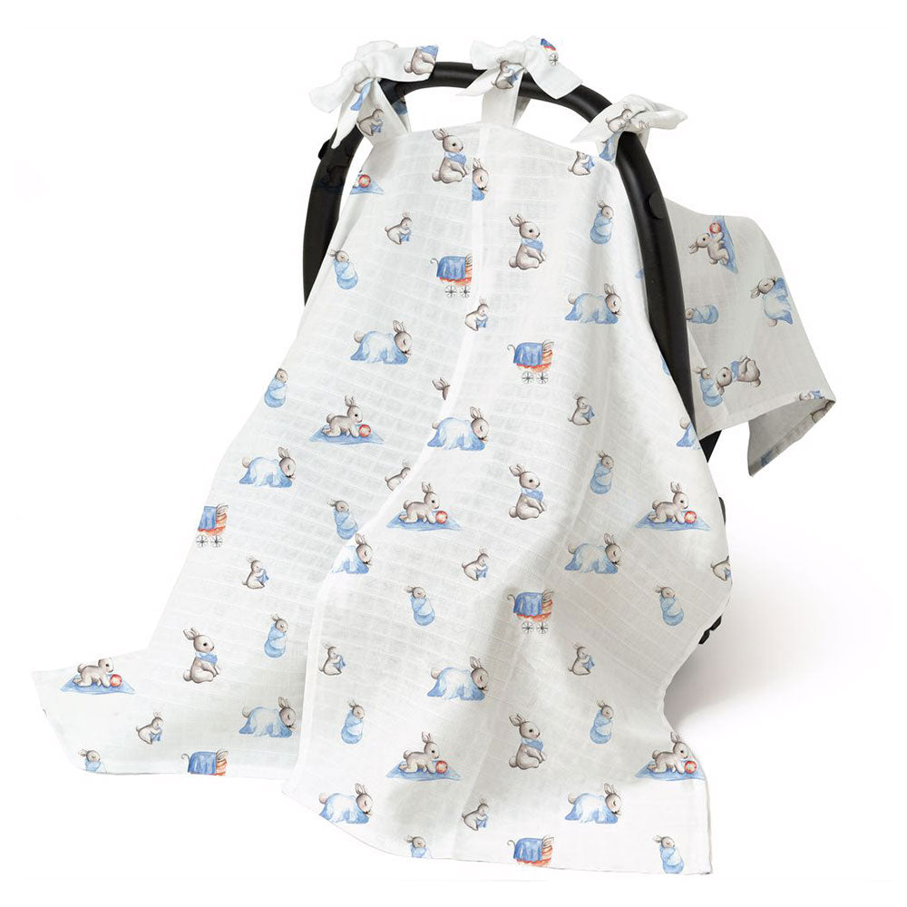 Muslin Pram Cover UK | Bébé Lapin | Breathable Pushchair Shade | 114x77 cm | Deux Lapins