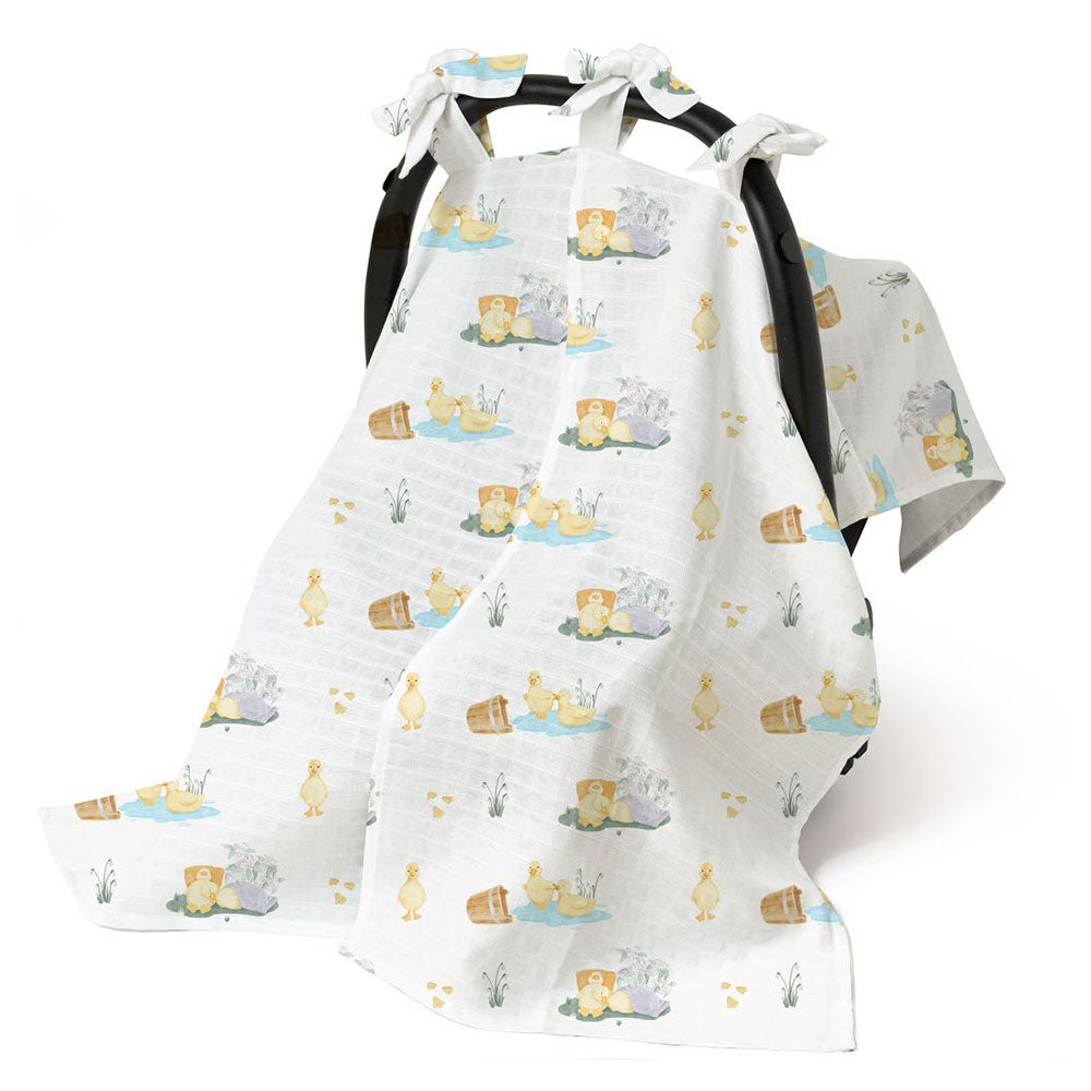 Muslin Pram Cover UK | Petits Caneton | Breathable Pushchair Shade | 114x77 cm | Deux Lapins
