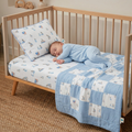 Muslin Fitted Cot Sheet | Bébé Lapin | Blue Bunny Print | 70x140 cm | Deux Lapins UK