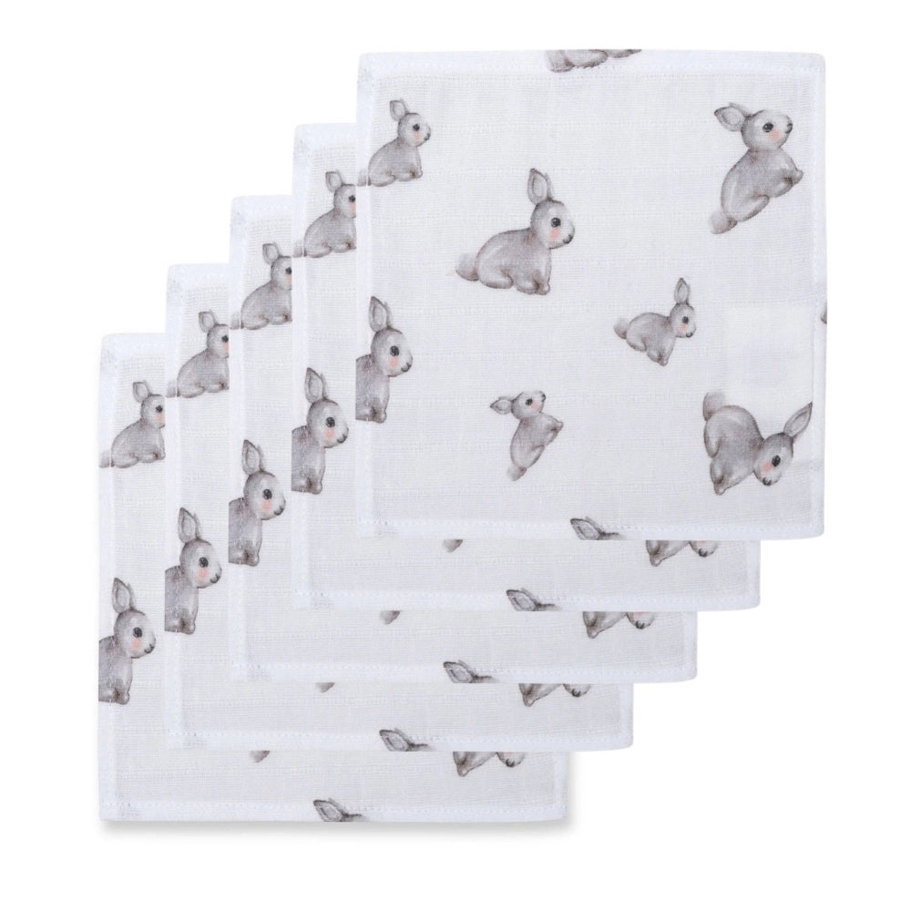 Small Muslin Squares | Pack of 5 | 20x20 cm | Baby Burp Cloths | Deux Lapins UK | Iconique Lapin