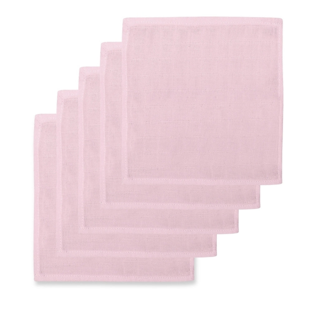 Small Muslin Squares | Pack of 5 | 20x20 cm | Baby Burp Cloths | Deux Lapins UK | Innocent Pink