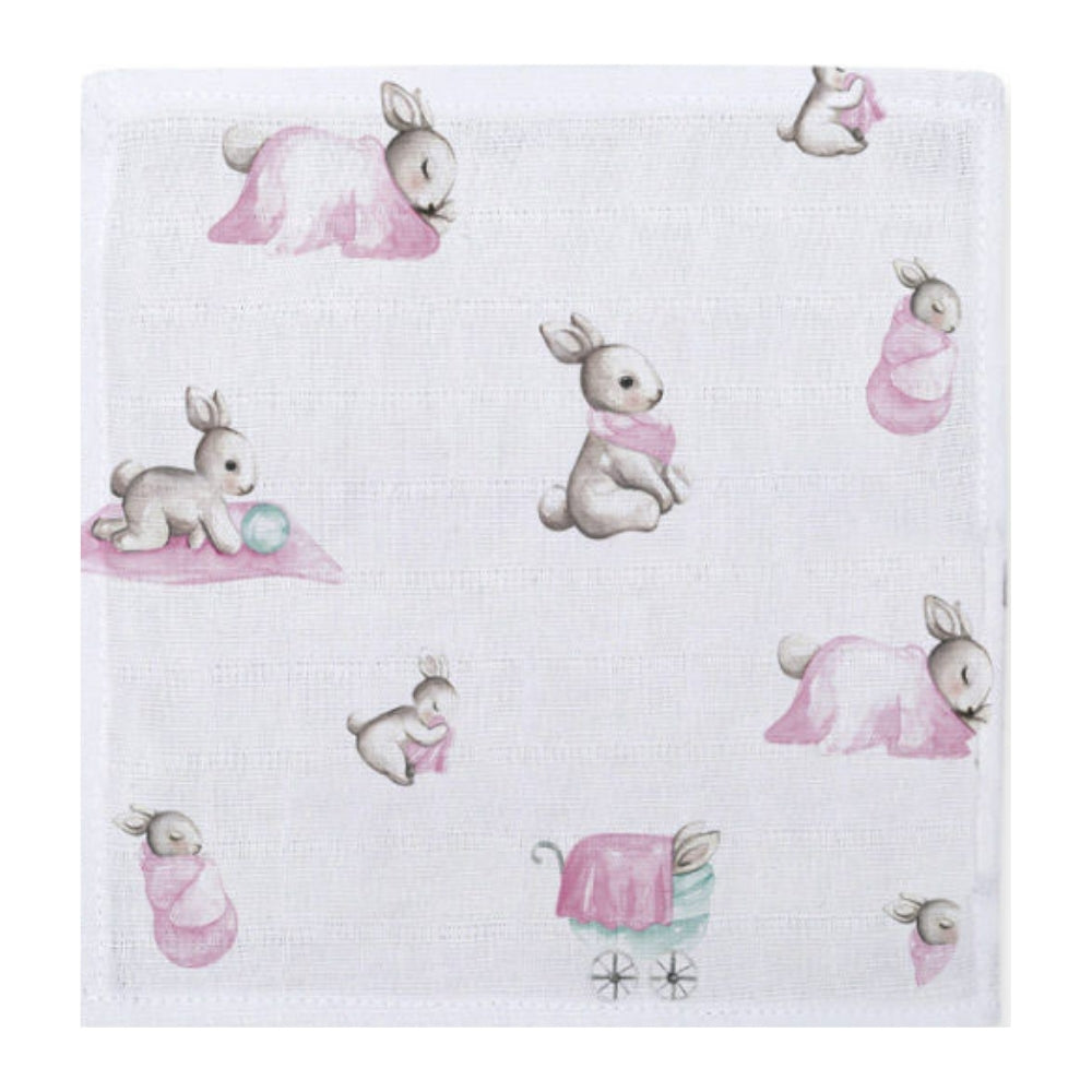 Small Muslin Squares | Pack of 5 | 20x20 cm | Baby Burp Cloths | Deux Lapins UK | Bébé Lapin Rose