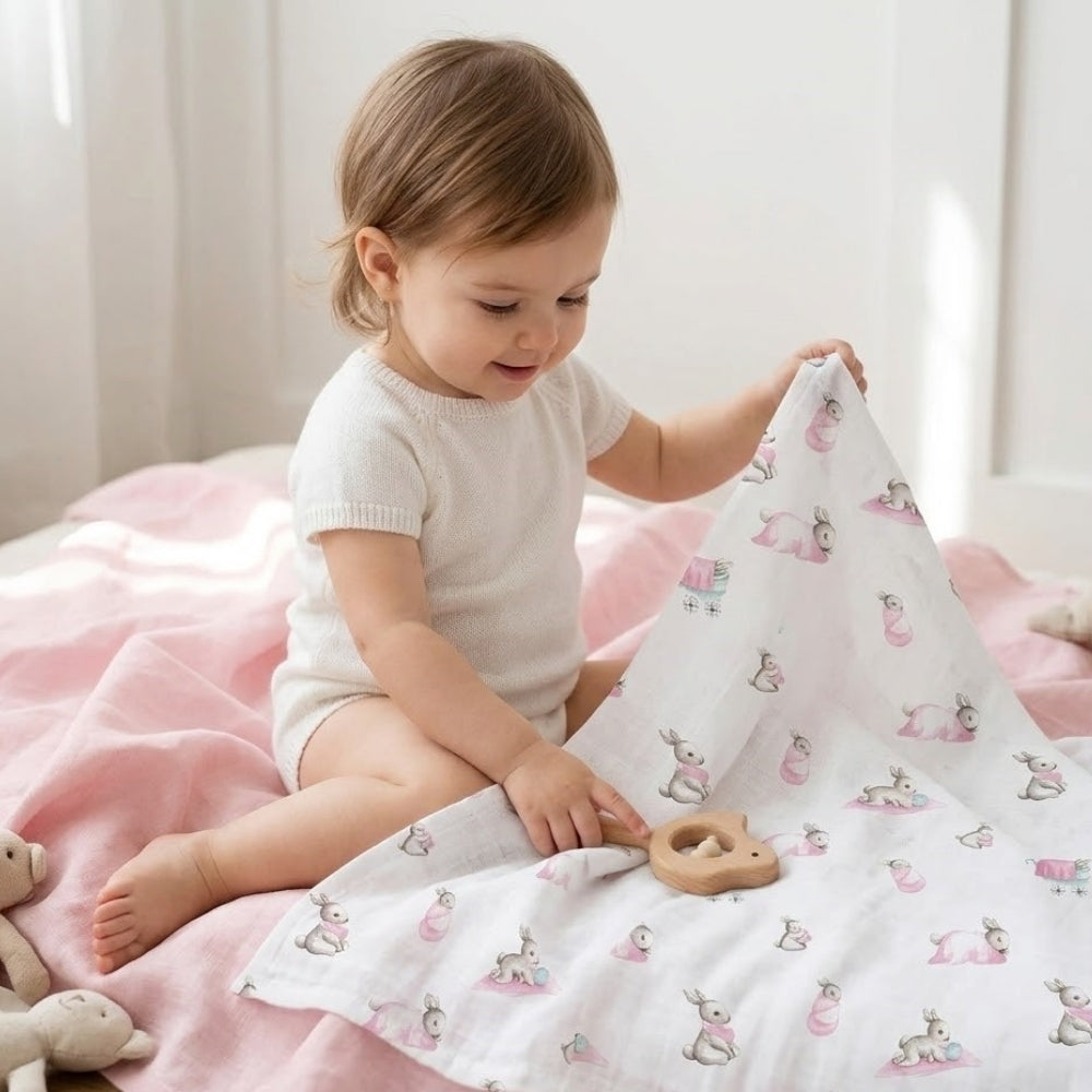 Muslin Swaddles | OEKO-TEX Certified | Deux Lapins UK | Bébé Lapin Rose