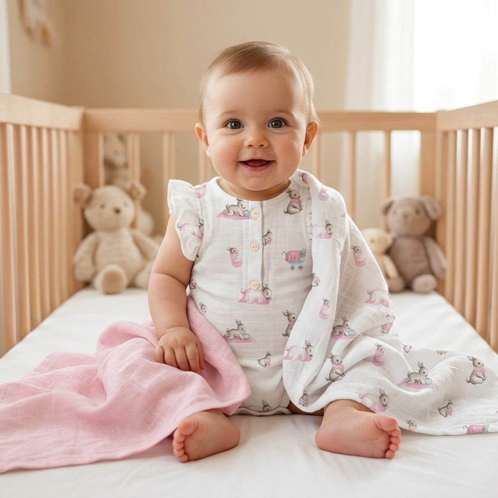 Muslin Swaddles | OEKO-TEX Certified | Deux Lapins UK | Bébé Lapin Rose