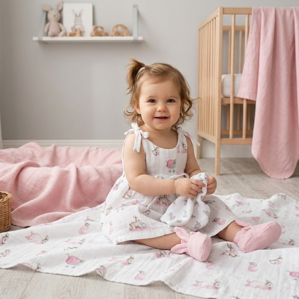 Muslin Swaddles | OEKO-TEX Certified | Deux Lapins UK | Bébé Lapin Rose