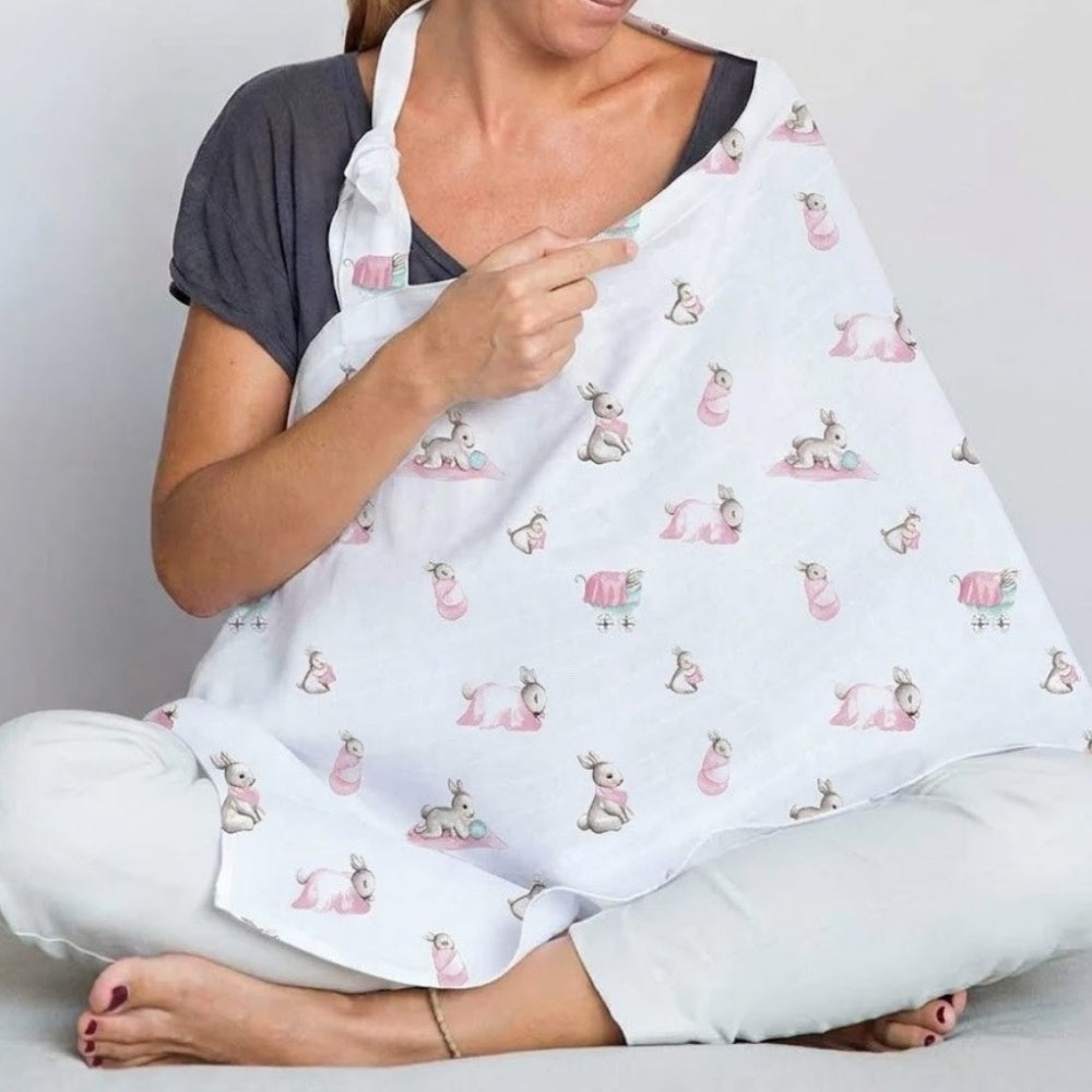 Muslin Breastfeeding Cover | Bébé Lapin Rose | Nursing Cover UK | 90x60 cm | Deux Lapins