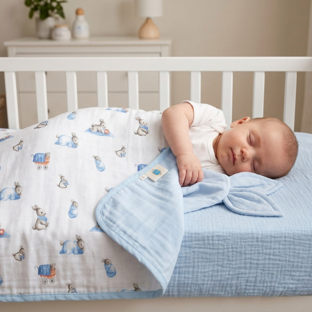 Double Layer Muslin Baby Blanket | Reversible | 0-12 Months | 65x65 cm | Deux Lapins UK | Bébé Lapin
