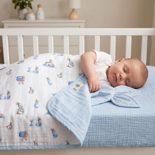 Double Layer Muslin Baby Blanket | Reversible | 0-12 Months | 65x65 cm | Deux Lapins UK | Bébé Lapin
