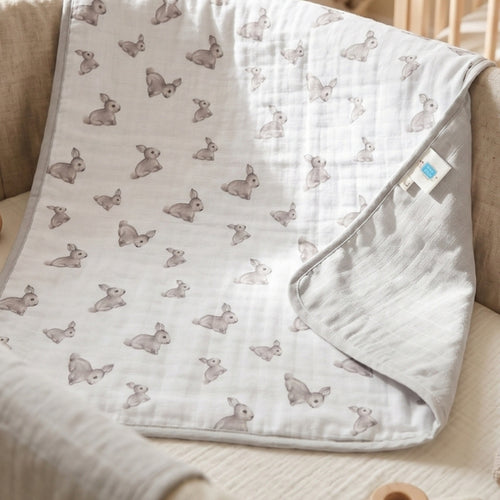 Double Layer Muslin Baby Blanket | Reversible | 0-12 Months | 65x65 cm | Deux Lapins UK | Iconique Lapin