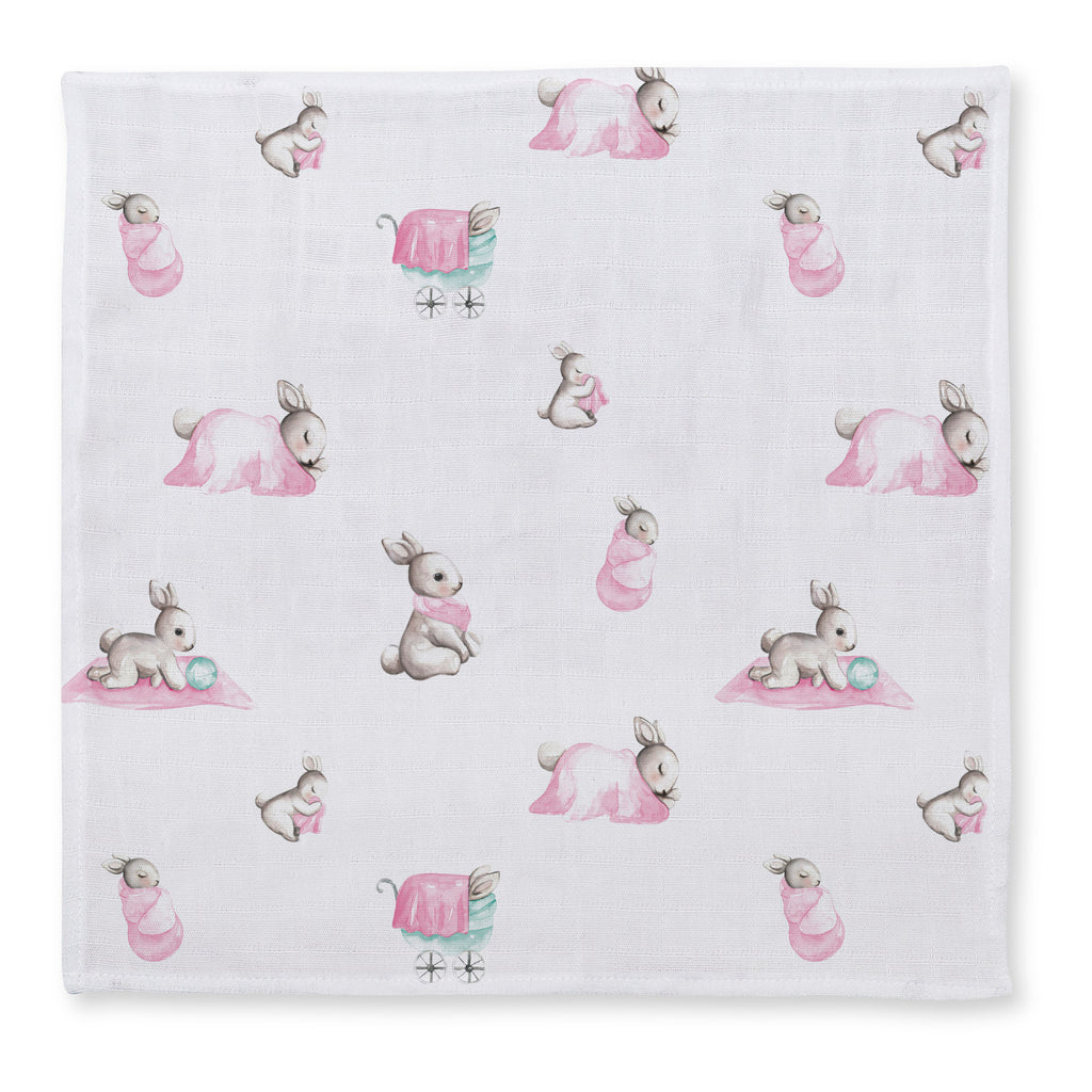 Muslin Burp Cloth | OEKO-TEX Cotton | 40x40 cm | Deux Lapins UK | Bébé Lapin Rose