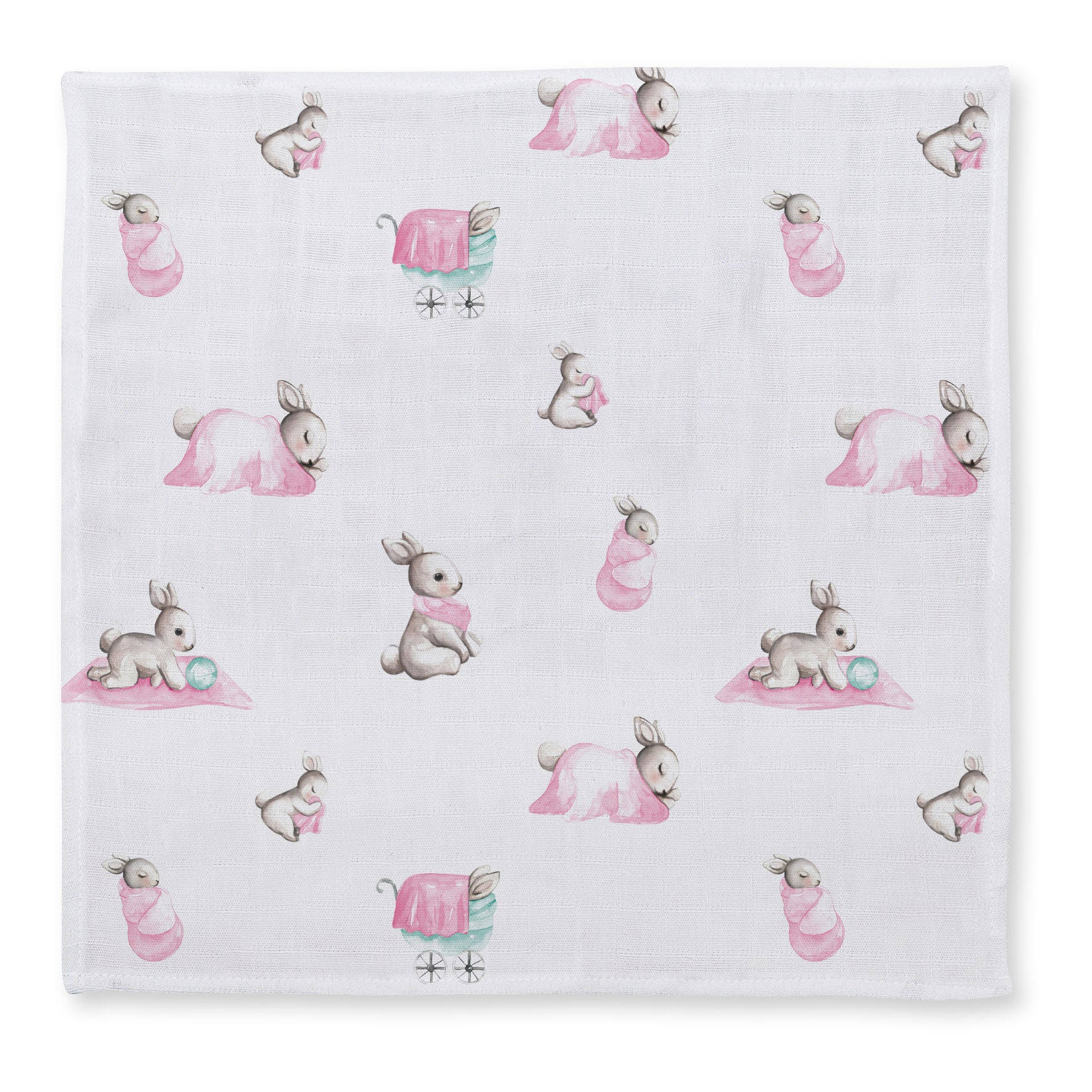 Muslin Burp Cloth | OEKO-TEX Cotton | 40x40 cm | Deux Lapins UK | Bébé Lapin Rose