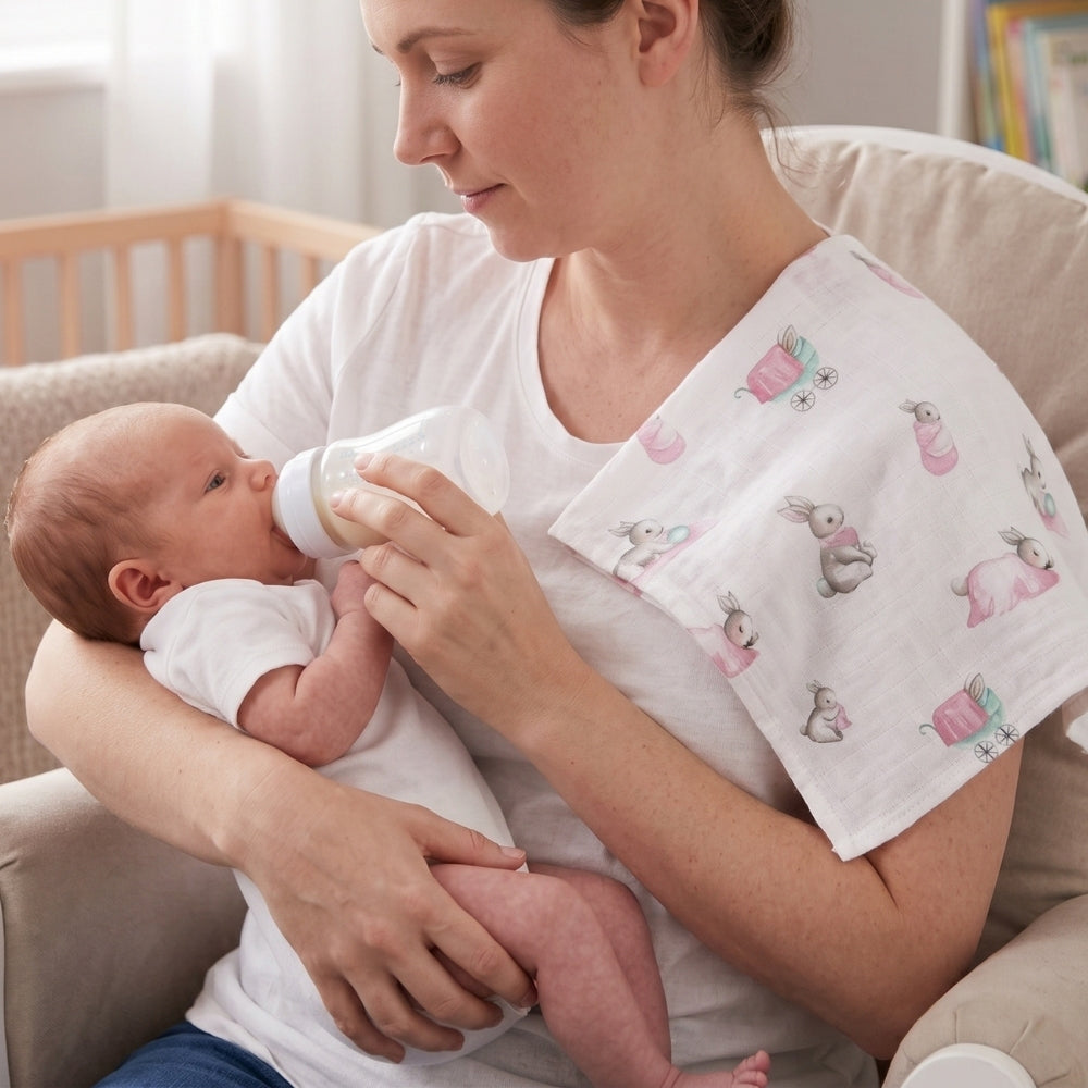 Muslin Burp Cloth | OEKO-TEX Cotton | 40x40 cm | Deux Lapins UK | Bébé Lapin Rose