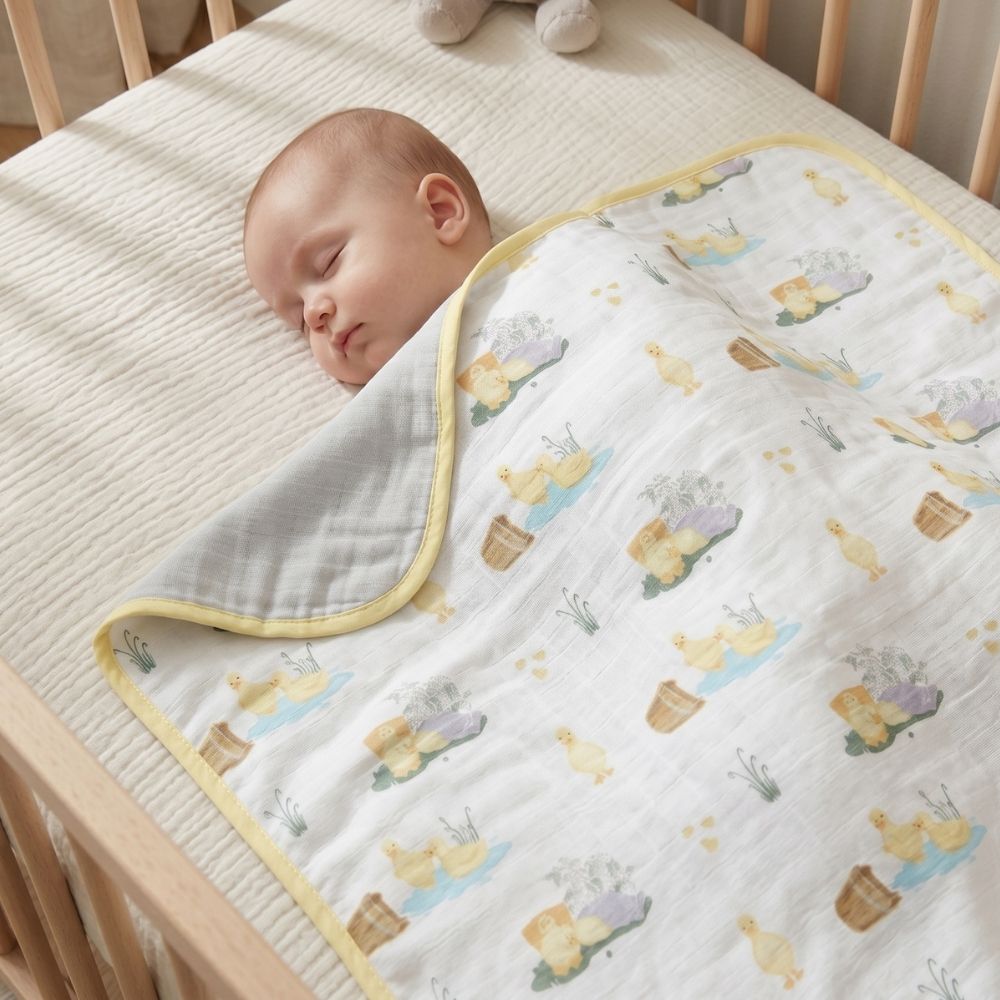 Double Layer Muslin Baby Blanket | Reversible | 0-12 Months | 65x65 cm | Deux Lapins UK | Petits Caneton
