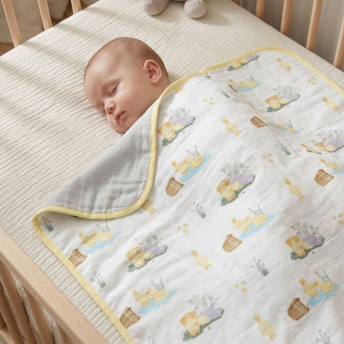Double Layer Muslin Baby Blanket | Reversible | 0-12 Months | 65x65 cm | Deux Lapins UK | Petits Caneton