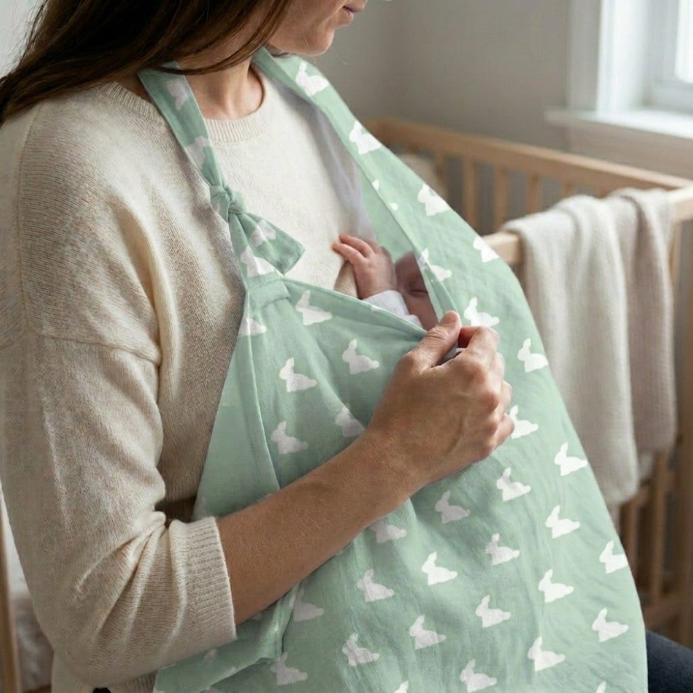 Muslin Breastfeeding Cover | Mono Lapin Matcha Green | Nursing Cover UK | 90x60 cm | Deux Lapins