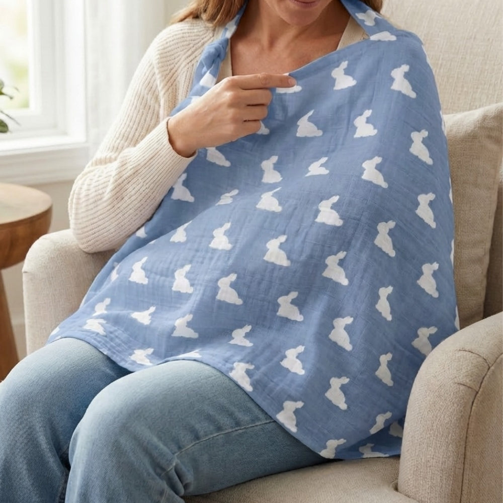 Muslin Breastfeeding Cover | Mono Lapin Royal Blue | Nursing Cover UK | 90x60 cm | Deux Lapins
