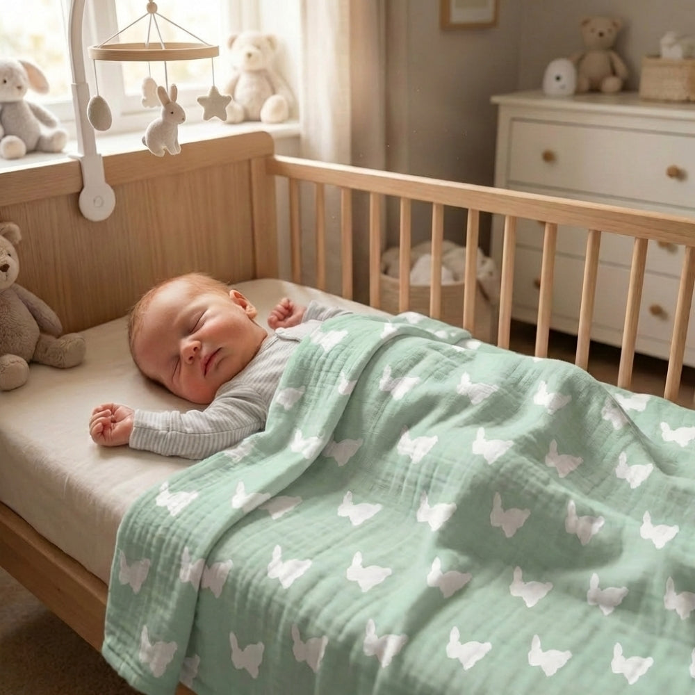 Muslin Swaddles | OEKO-TEX Certified | Deux Lapins UK | Mono Lapin Matcha Green