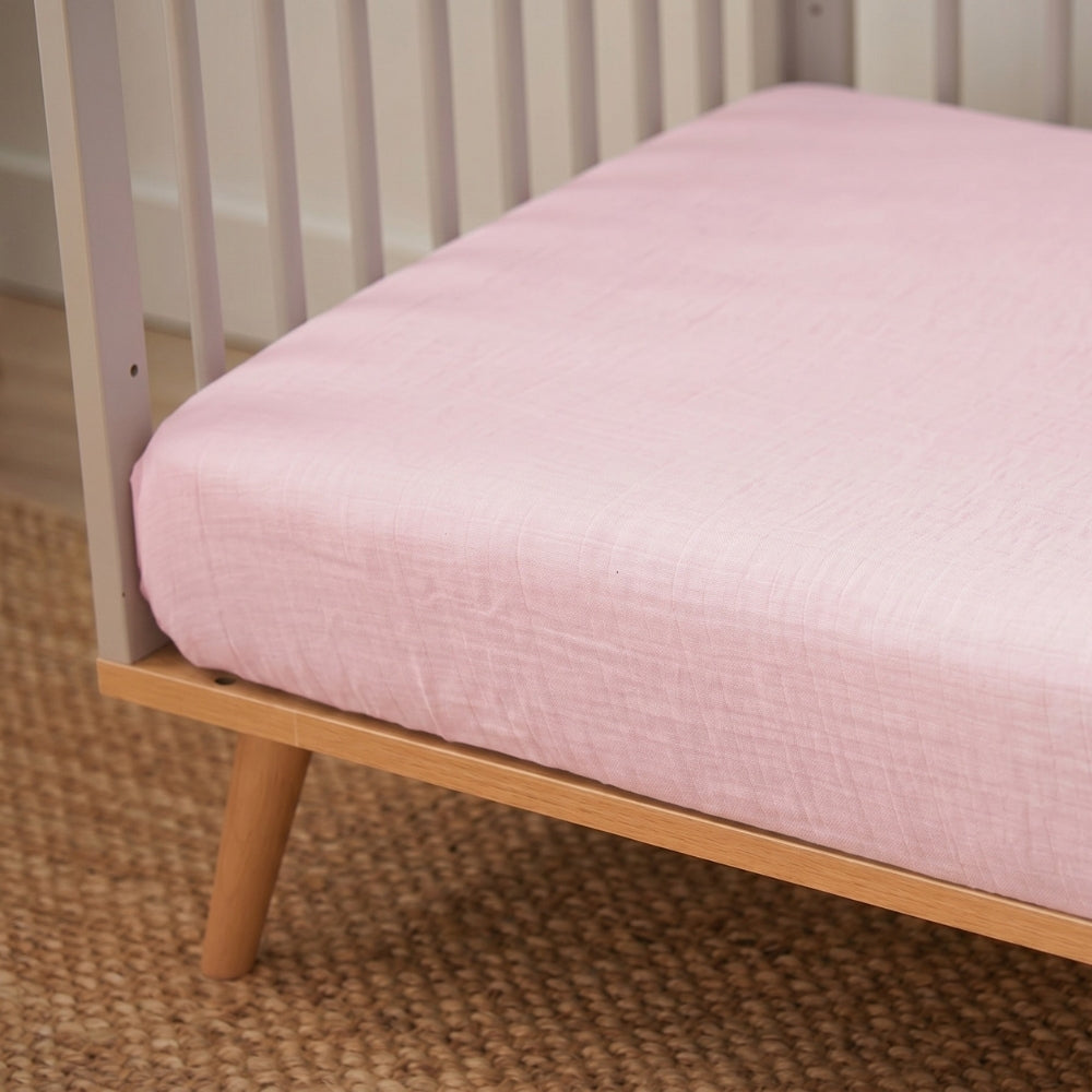 Muslin Fitted Cot Sheet | Innocent Pink | 70x140 cm | Deux Lapins UK