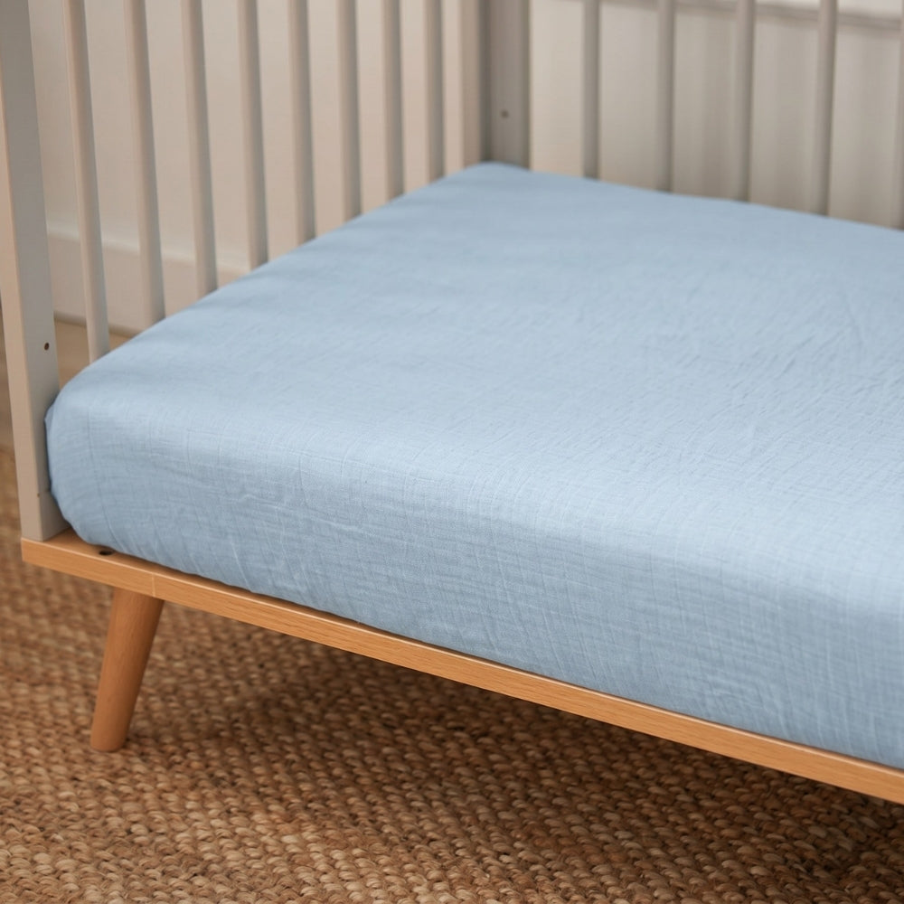 Muslin Fitted Cot Sheet | Endless Blue | 70x140 cm | Deux Lapins UK