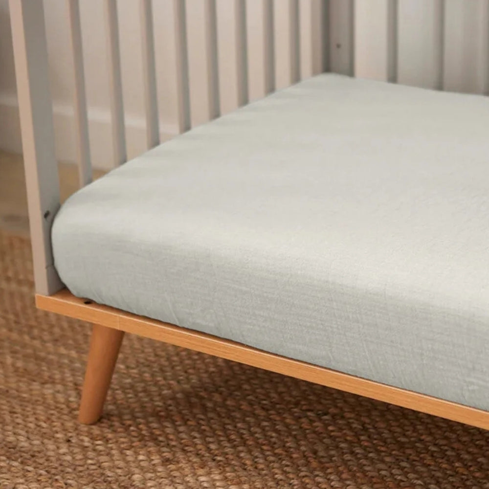 Muslin Fitted Cot Sheet | Cotton Grey | 70x140 cm | Deux Lapins UK