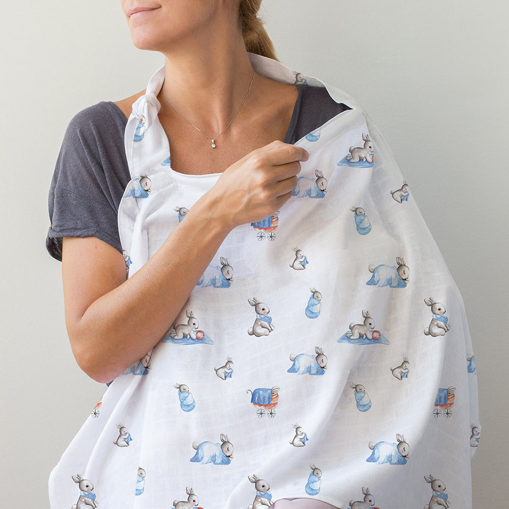 Muslin Breastfeeding Cover | Bébé Lapin | Nursing Cover UK | 90x60 cm | Deux Lapins
