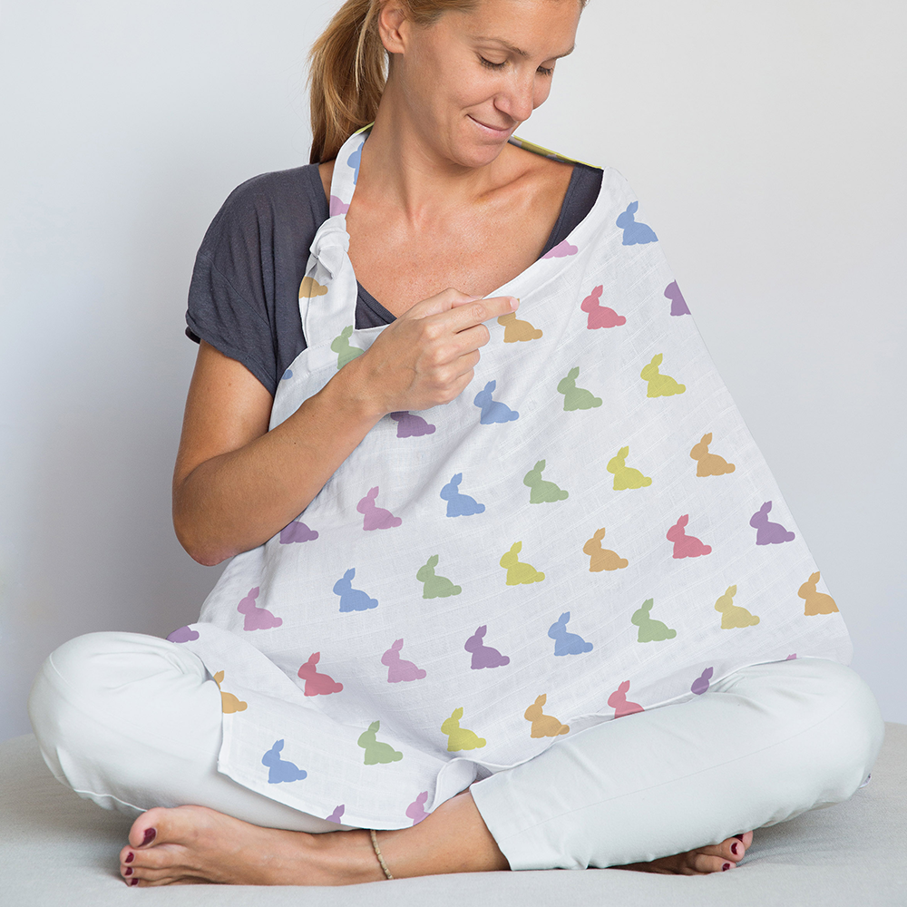 Muslin Breastfeeding Cover | Rainbow Lapin | Nursing Cover UK | 90x60 cm | Deux Lapins