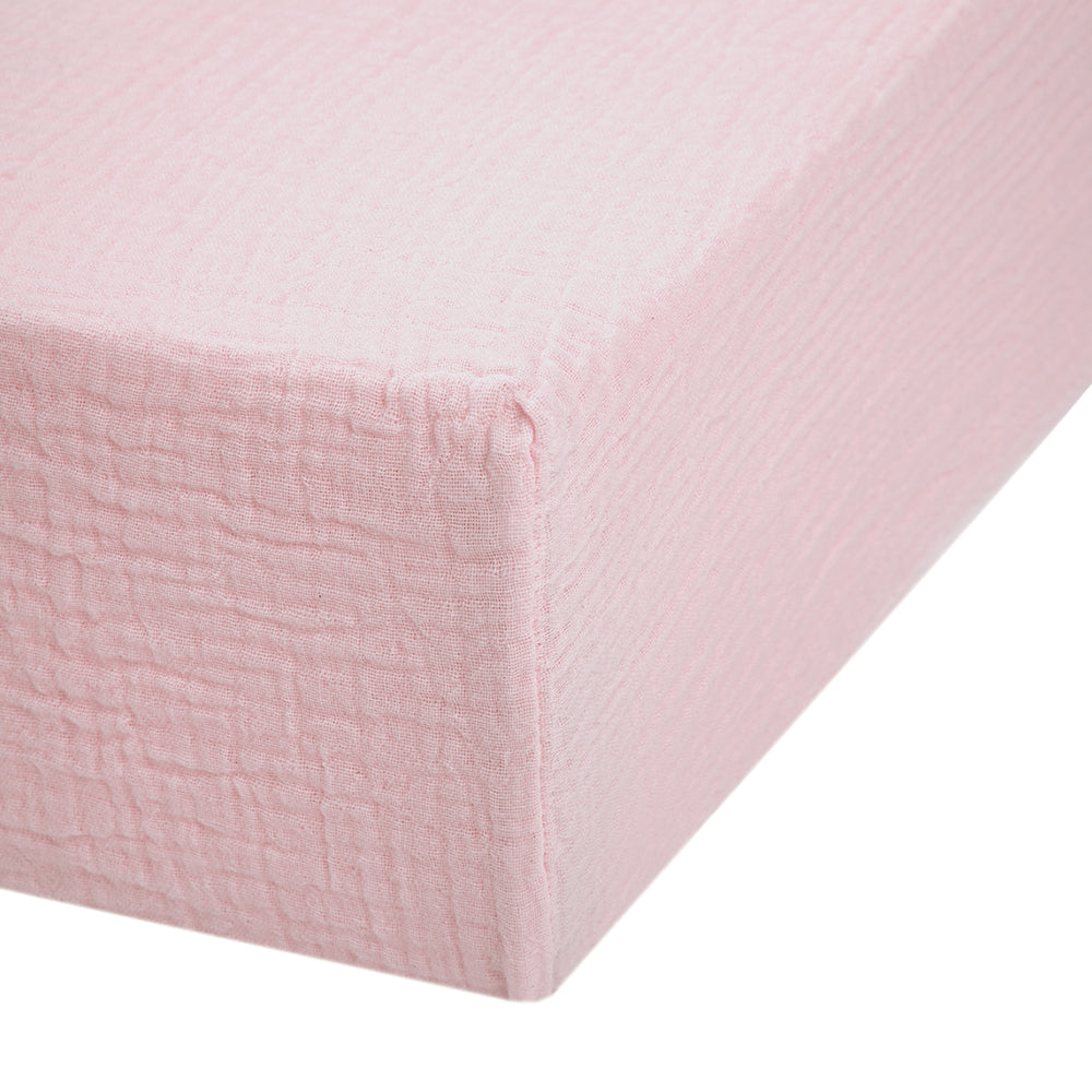 Muslin Fitted Cot Sheet | Innocent Pink | 70x140 cm | Deux Lapins UK