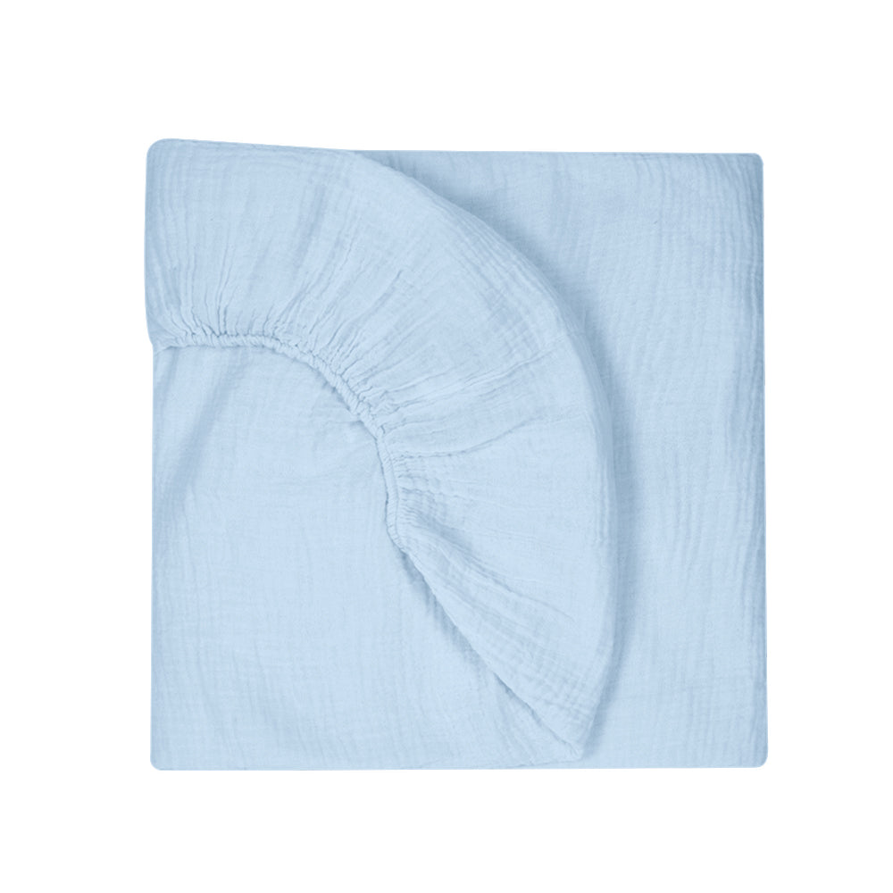 Muslin Fitted Cot Sheet | Endless Blue | 70x140 cm | Deux Lapins UK