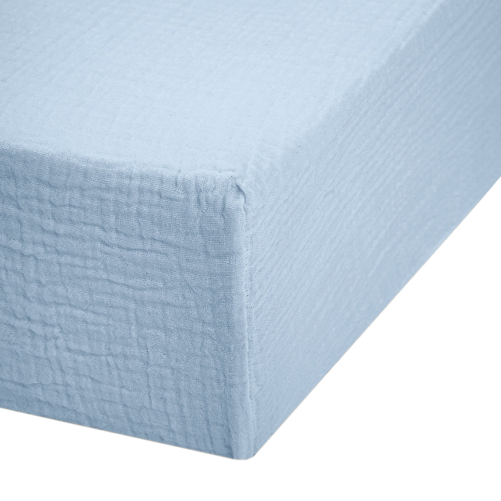 Muslin Fitted Cot Sheet | Endless Blue | 70x140 cm | Deux Lapins UK