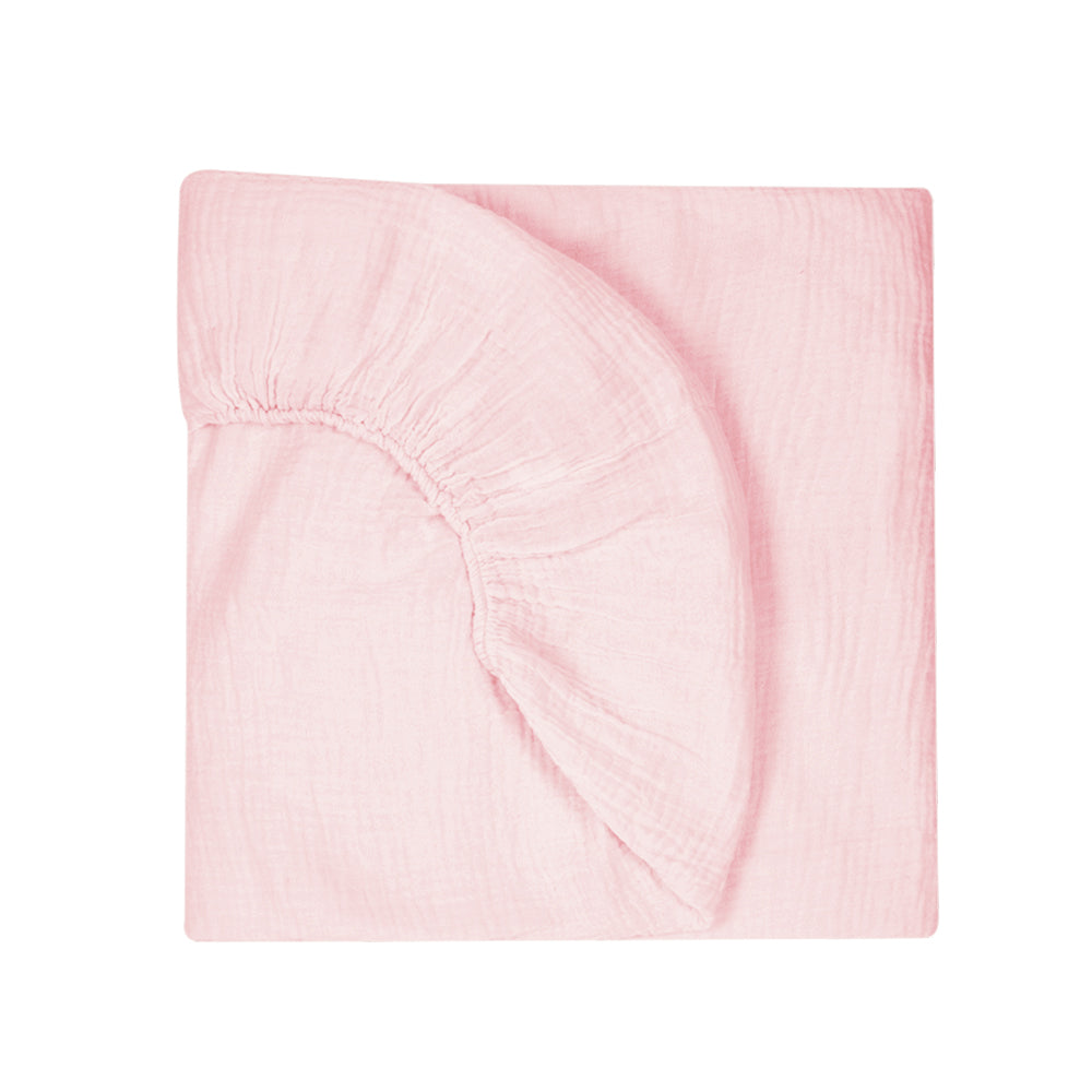 Muslin Fitted Cot Sheet | Innocent Pink | 70x140 cm | Deux Lapins UK