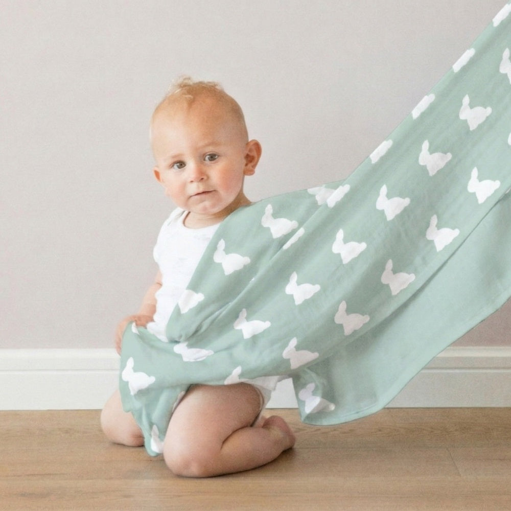 Muslin Swaddles | OEKO-TEX Certified | Deux Lapins UK | Mono Lapin Matcha Green