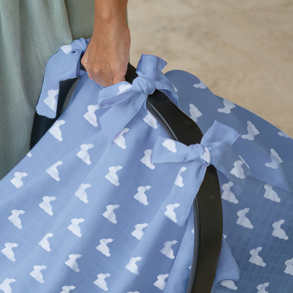 Muslin Pram Cover UK | Mono Lapin Royal Blue | Breathable Pushchair Shade | 114x77 cm | Deux Lapins