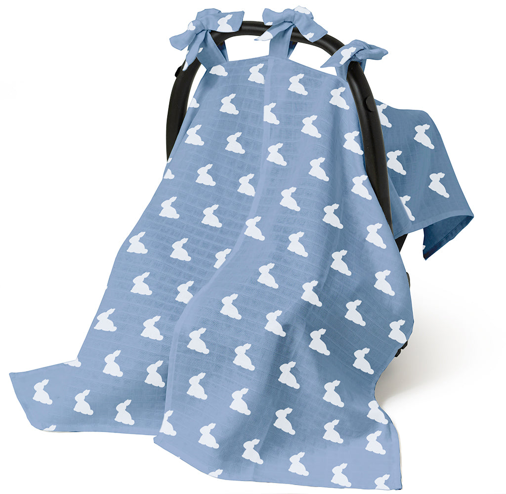 Muslin Pram Cover UK | Mono Lapin Royal Blue | Breathable Pushchair Shade | 114x77 cm | Deux Lapins
