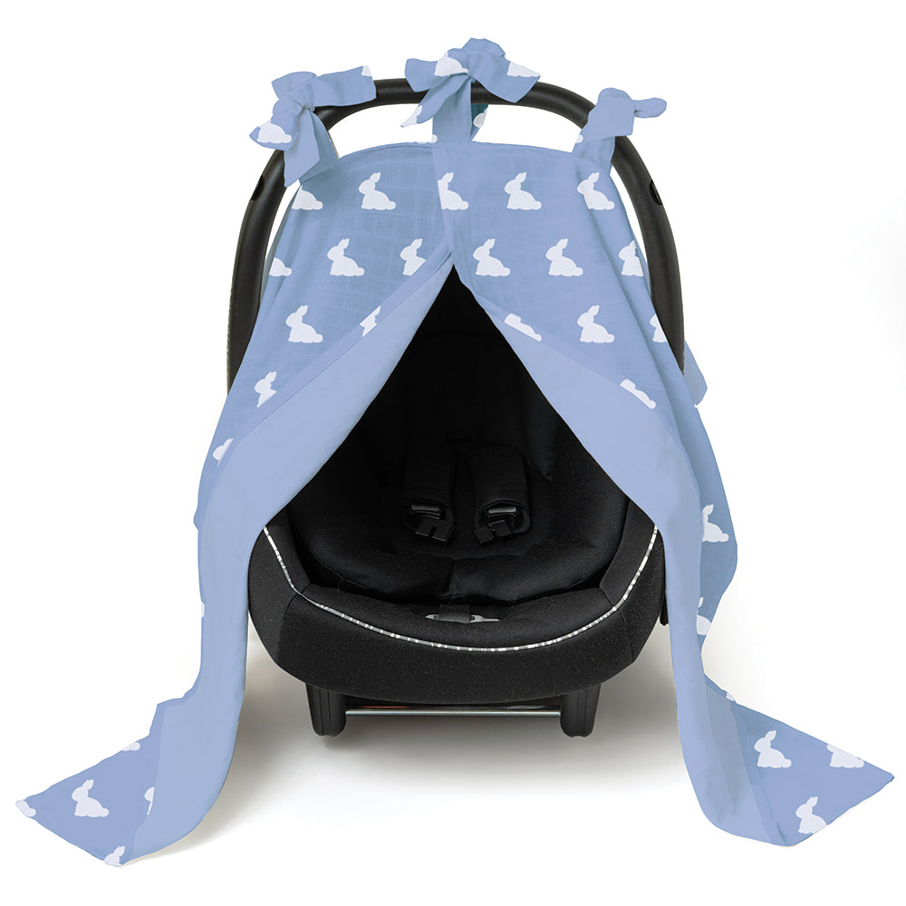 Muslin Pram Cover UK | Mono Lapin Royal Blue | Breathable Pushchair Shade | 114x77 cm | Deux Lapins
