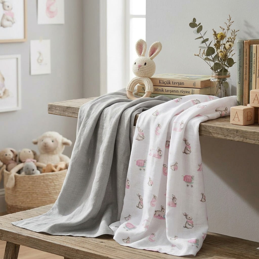 Muslin Swaddles | OEKO-TEX Certified | Deux Lapins UK | Bébé Lapin Rose
