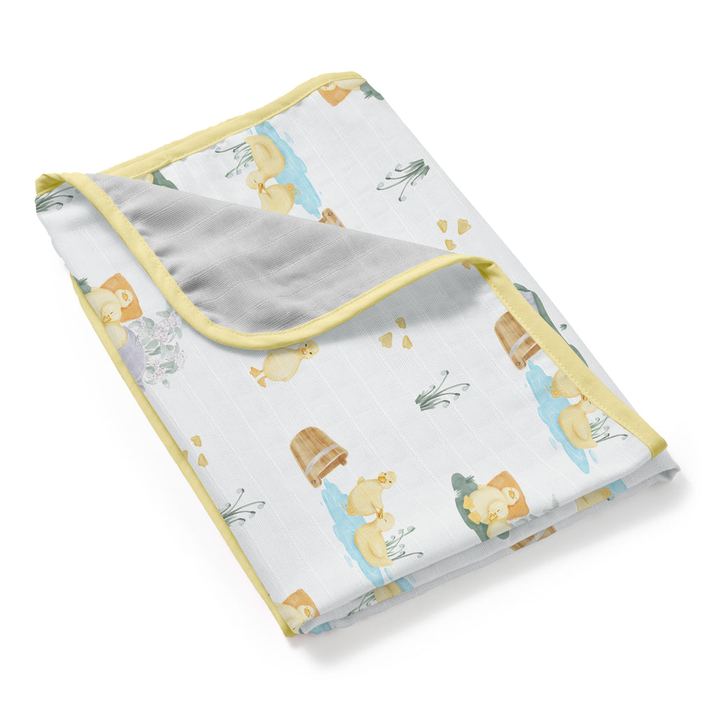 Double Layer Muslin Baby Blanket | Reversible | 0-12 Months | 65x65 cm | Deux Lapins UK | Petits Caneton