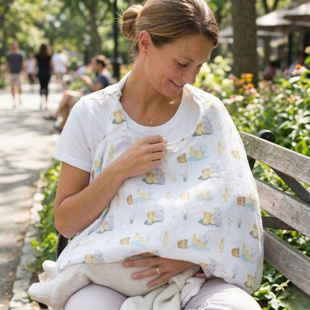 Muslin Breastfeeding Cover | Petits Caneton | Nursing Cover UK | 90x60 cm | Deux Lapins