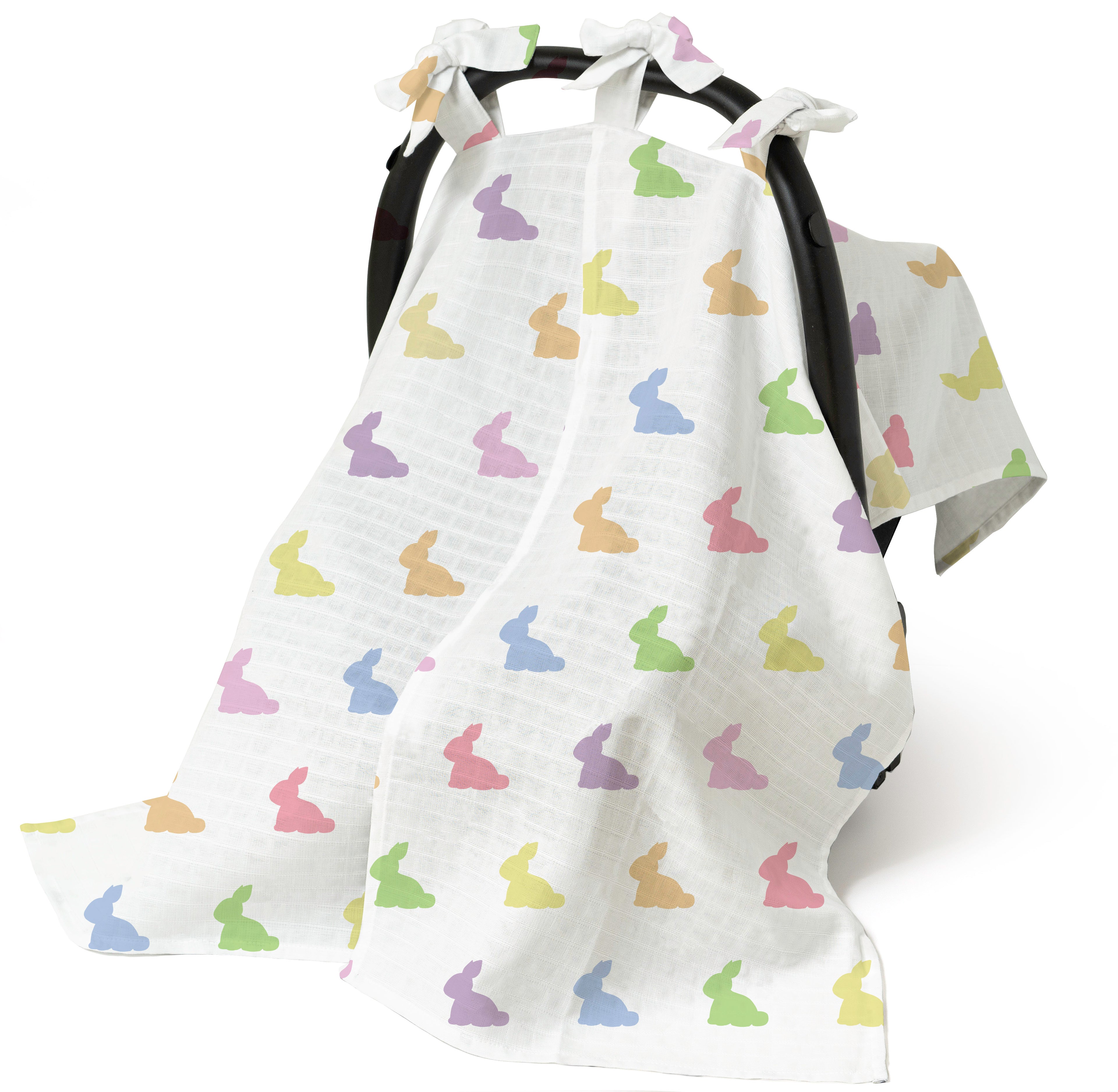 Muslin Pram Cover UK | Rainbow Lapin | Breathable Pushchair Shade | 114x77 cm | Deux Lapins