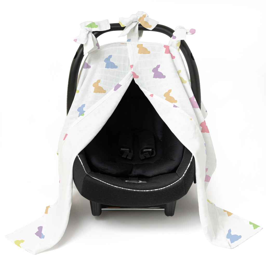 Muslin Pram Cover UK | Rainbow Lapin | Breathable Pushchair Shade | 114x77 cm | Deux Lapins