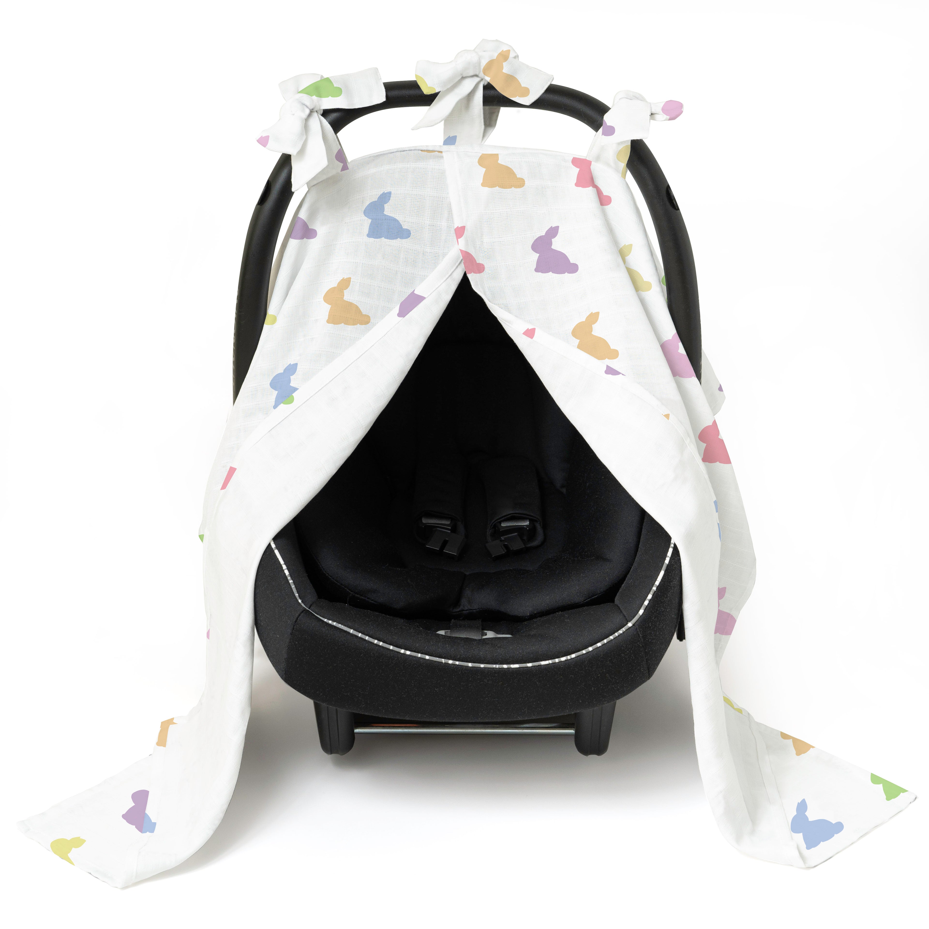 Muslin Pram Cover UK | Rainbow Lapin | Breathable Pushchair Shade | 114x77 cm | Deux Lapins