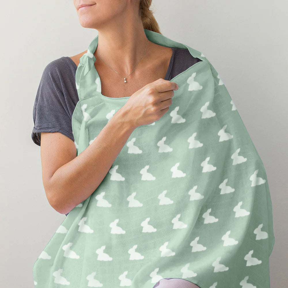 Muslin Breastfeeding Cover | Mono Lapin Matcha Green | Nursing Cover UK | 90x60 cm | Deux Lapins