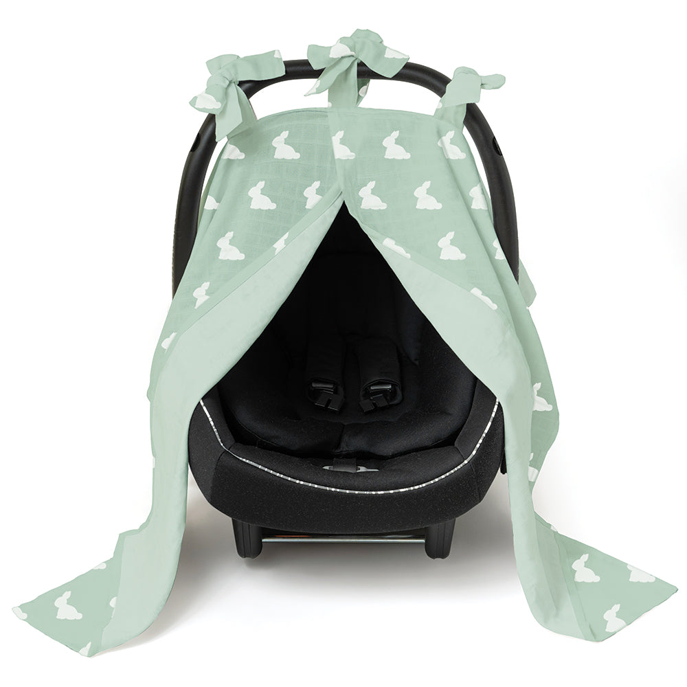 Muslin Pram Cover UK | Mono Lapin Matcha Green | Breathable Pushchair Shade | 114x77 cm | Deux lapins